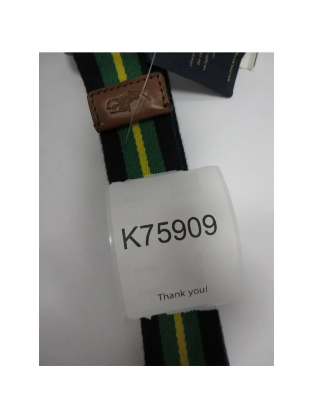 VGT Polo Ralph Lauren Belt XL Green Striped D-Ring Webbing Brass